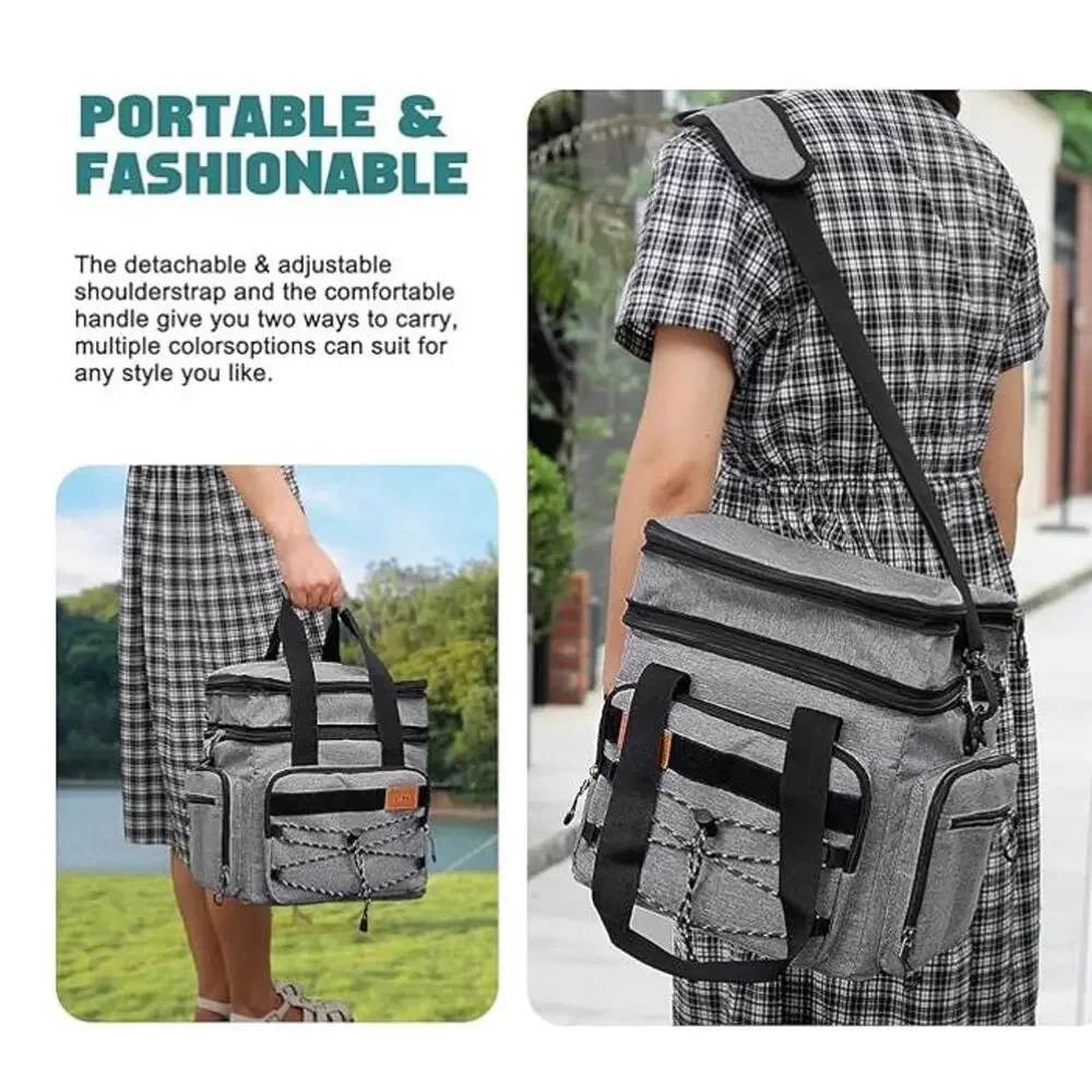 2-Tier Reusable Insulated Lunch Box with Strap, Leakproof